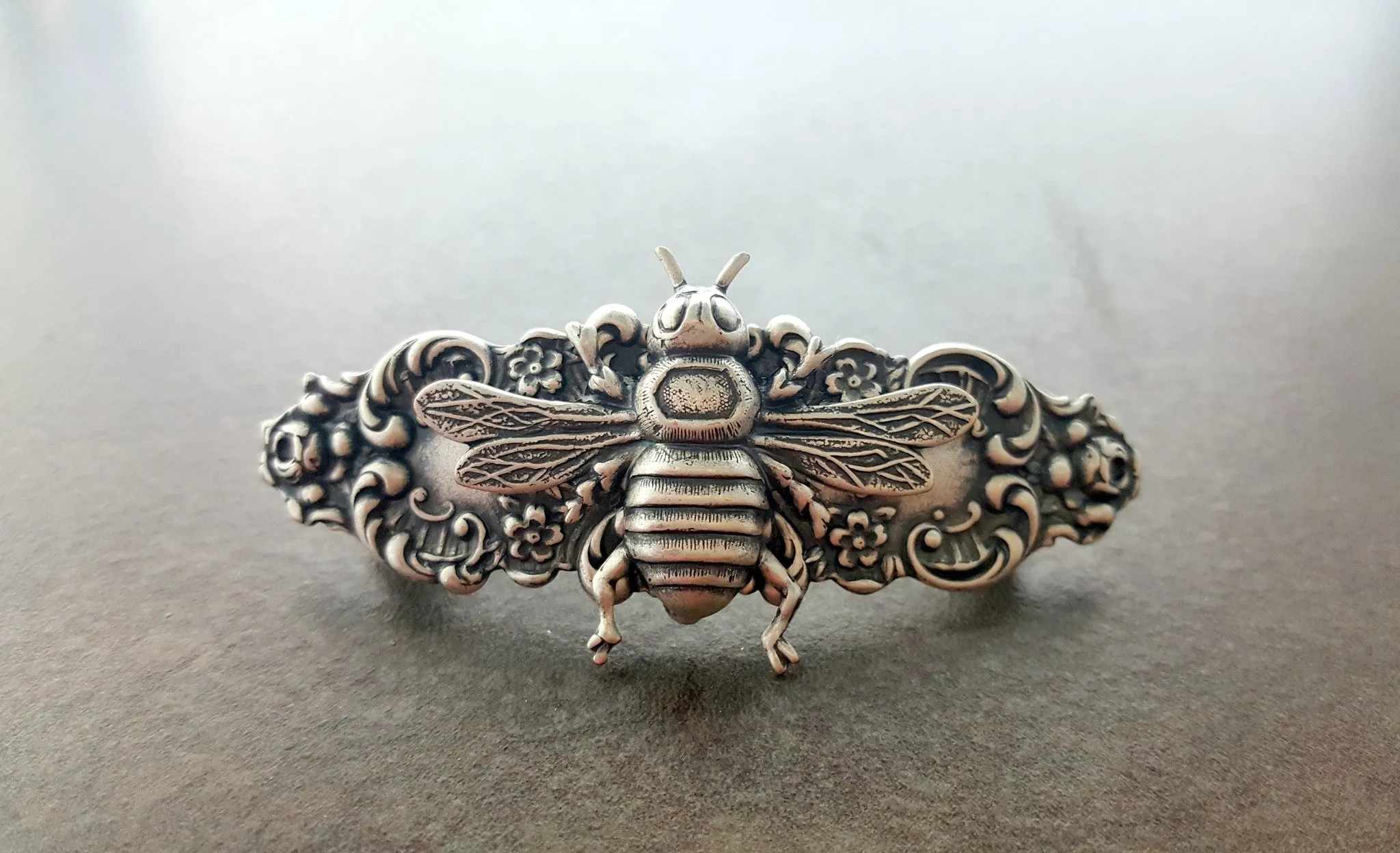 Handmade Silver Bee Hair Clip Barrette