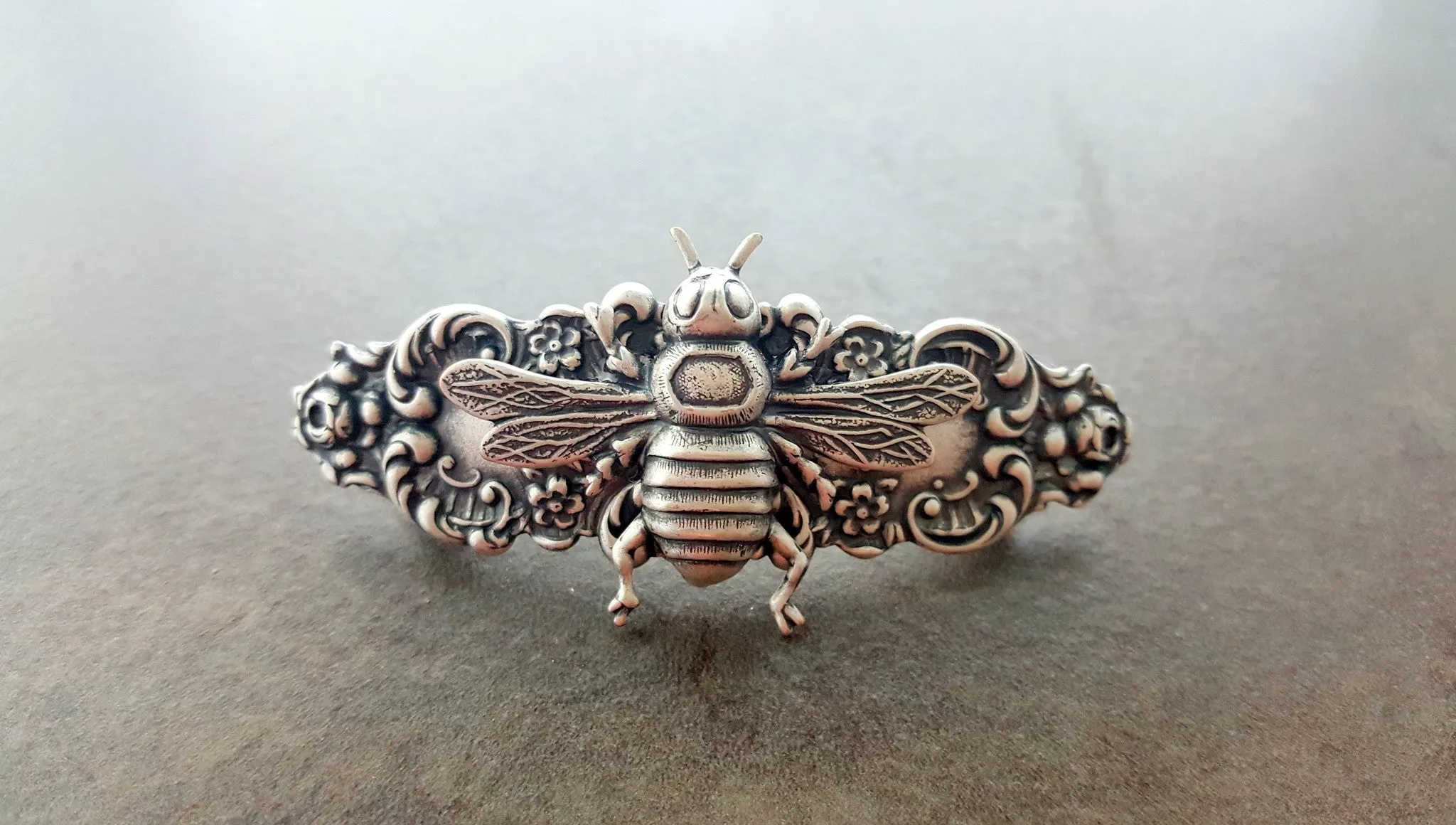 Handmade Silver Bee Hair Clip Barrette