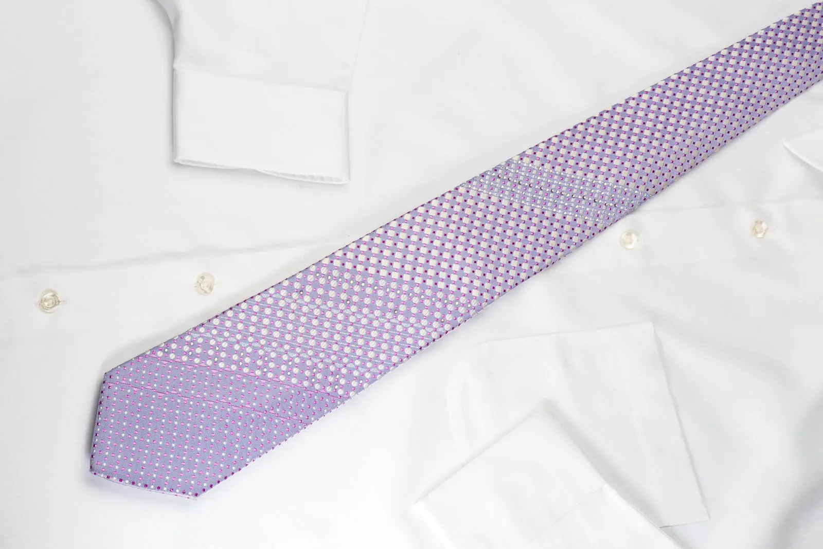 Indian Homme Bling Tie Mauve Silver Checkered With Sparkling Rhinestones