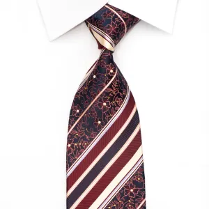 Indian Homme Men's Silk Necktie Striped On Burgundy With Pearls