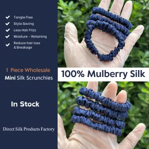 Indigo Blue silk scrunchies mini