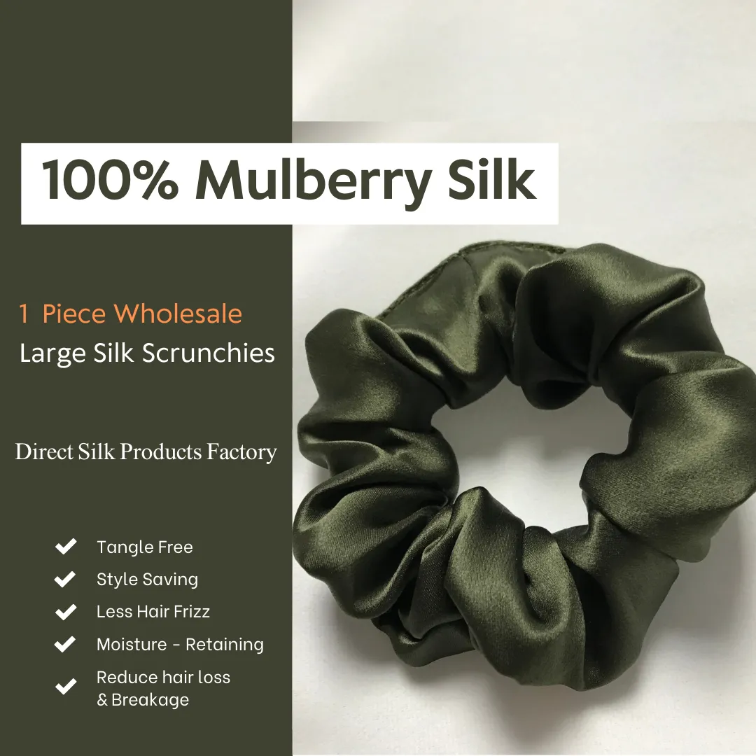 Large Silk Scrunchie Army Green