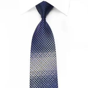 London Fog Men's Crystal Silk Necktie Purple Silver Geometric Checker On Navy With Sparkles