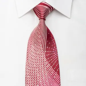 Louis Quatorze Men's Silk Tie Geometric Curls On Burgundy Sparkling With Crystal Rhinestones