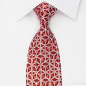 Louis Quatorze Silk Rhinestone Necktie Silver Trellis On Red With Gold Sparkles