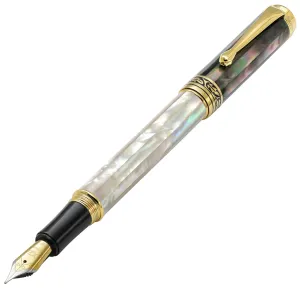 Maestro® White & Black Mother of Pearl Fountain Pen (Fine Nib) - 18K Gold Plated