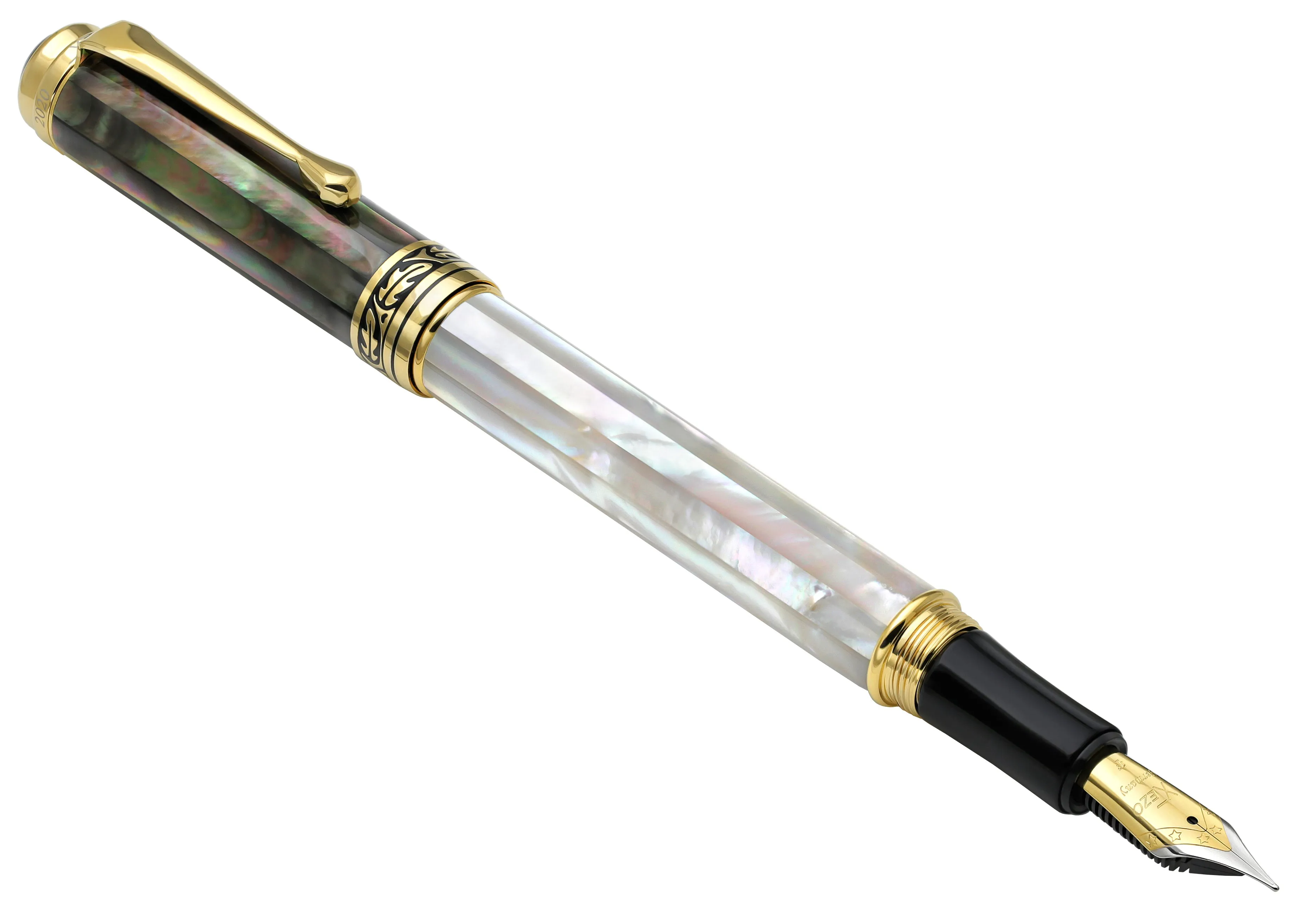 Maestro® White & Black Mother of Pearl Fountain Pen (Fine Nib) - 18K Gold Plated