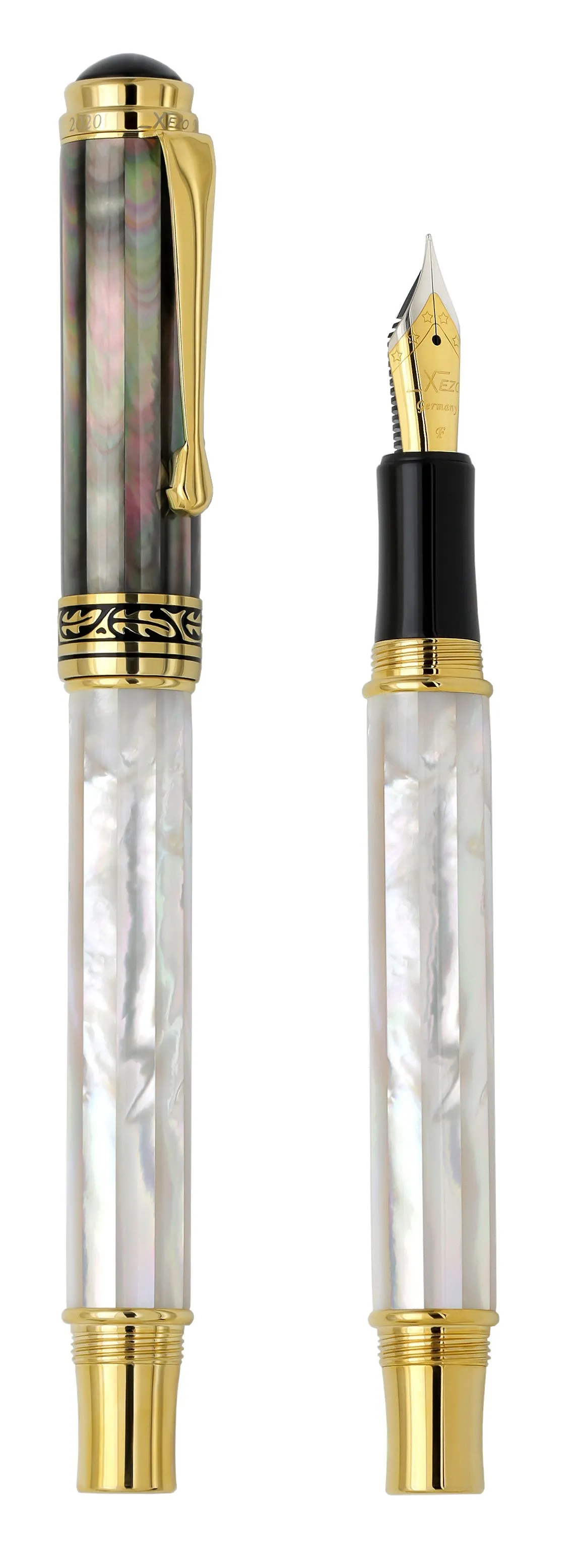 Maestro® White & Black Mother of Pearl Fountain Pen (Fine Nib) - 18K Gold Plated