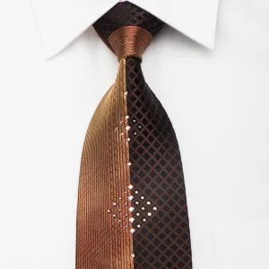 Metro City Men's Silk Necktie Sparkling Crystal Rhinestones On Brown