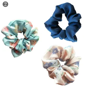 Navy Solid   Florals Scrunchie Set