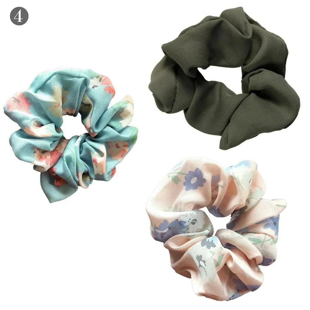 Olive Solid   Florals Scrunchies Set