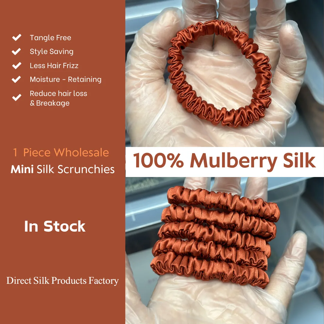 Orange Red silk scrunchies mini