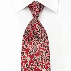 Paco Rabanne Men's Silk Necktie Acanthus Paisley On Burgundy Sparkling With Rhinestones