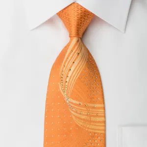 Paco Rabanne Silk Rhinestone Necktie Curles On Orange With Silver Sparkles