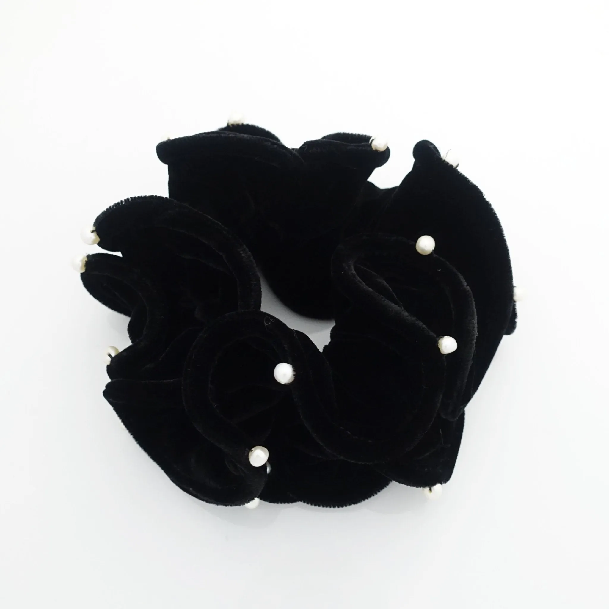 pearl ball decorated silk velvet scrunchies luxury style soft hair tie scrunchy for women