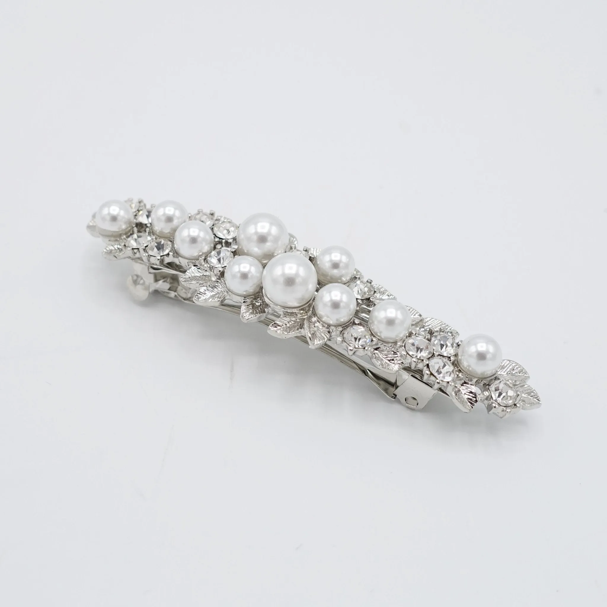 pearl rhinestone embellished stem half french barrette women hair accessory