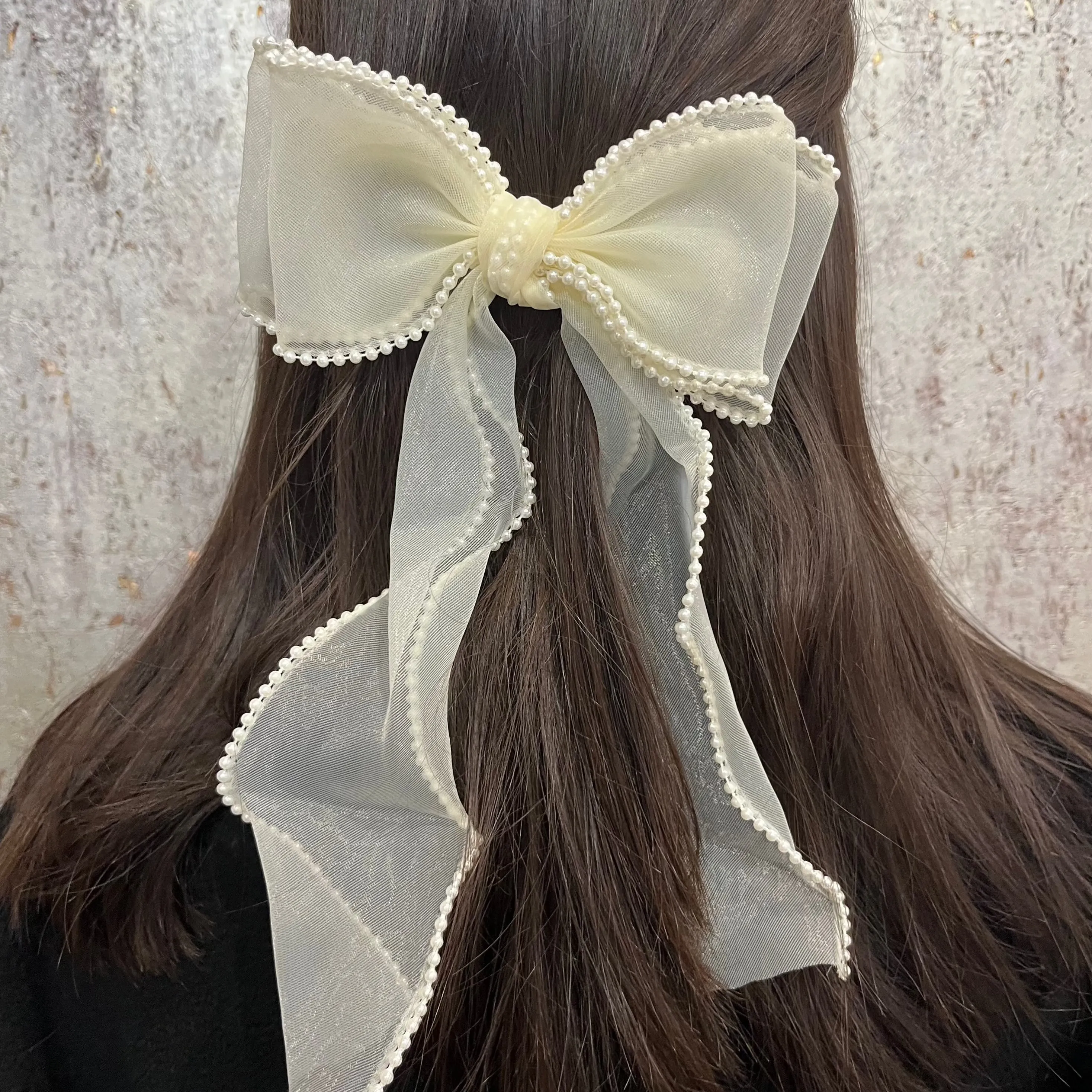 Pretty in Pearls Ivory Sheer Pearl Studded Hair Bow