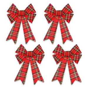 Red Holiday Plaid Bows for Christmas and Holiday Decorations, 9" x 15" Inch (Pack of 4)