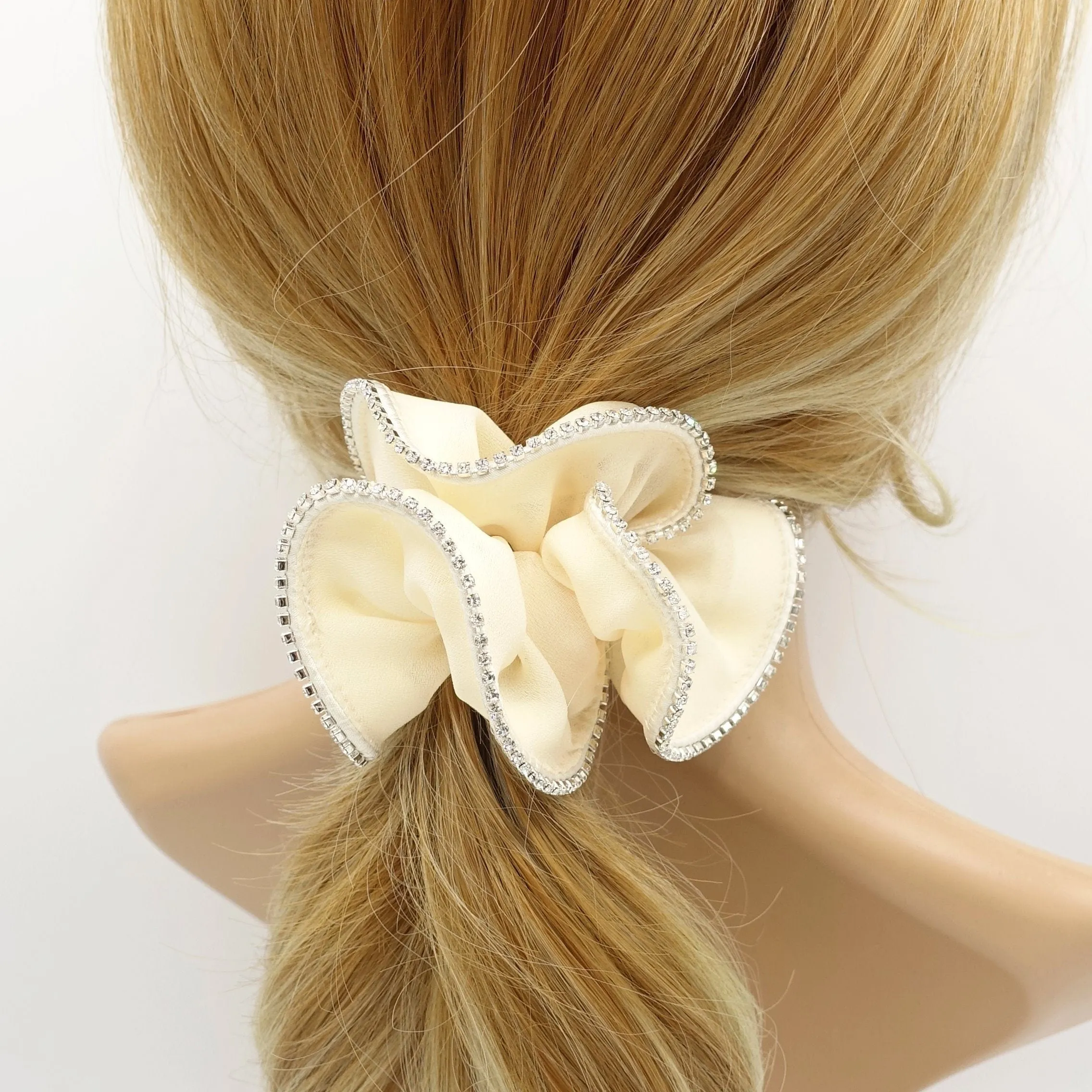 rhinestone edge silk chiffon scrunchies crystal decorated hair elastic scrunchie for women