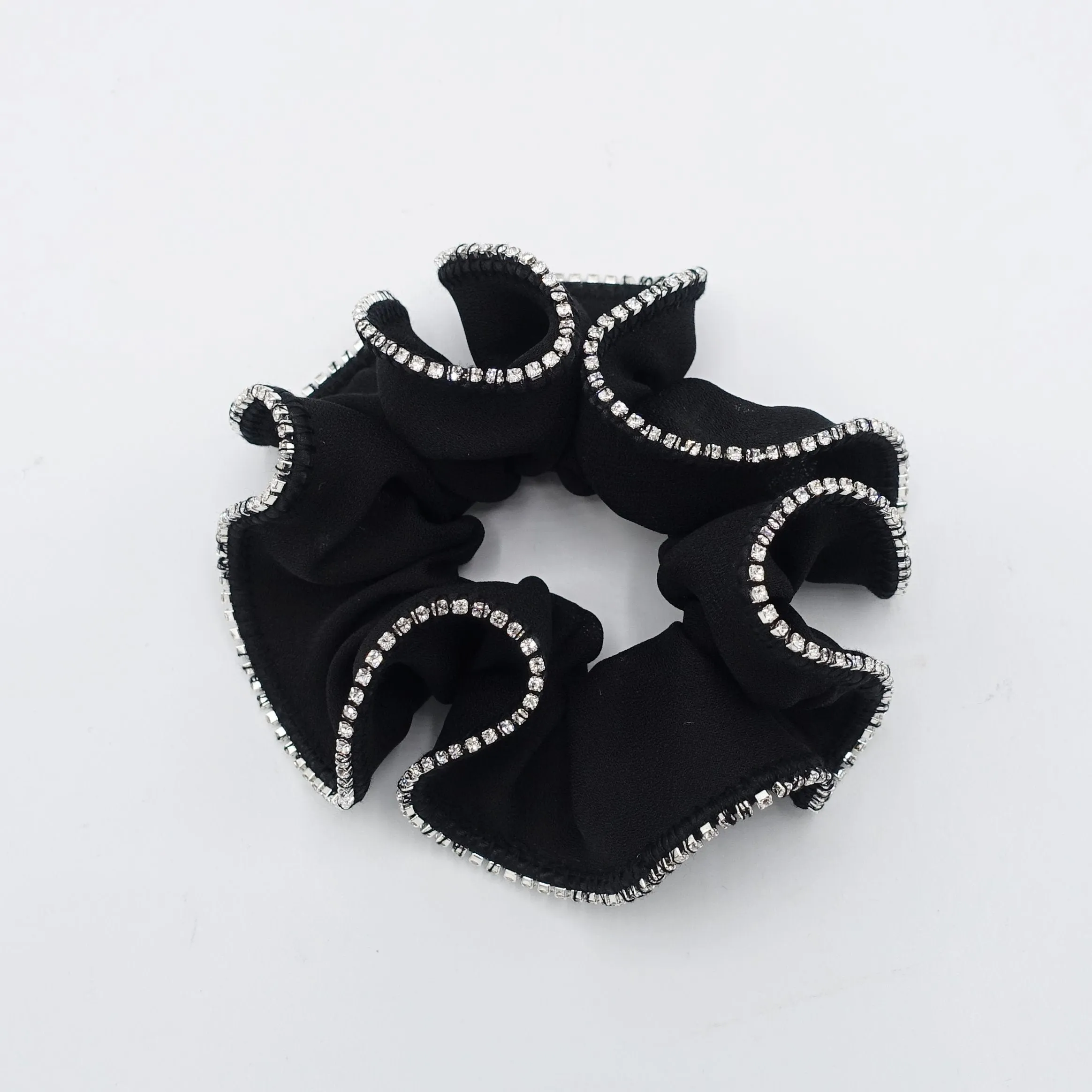 rhinestone edge silk chiffon scrunchies crystal decorated hair elastic scrunchie for women