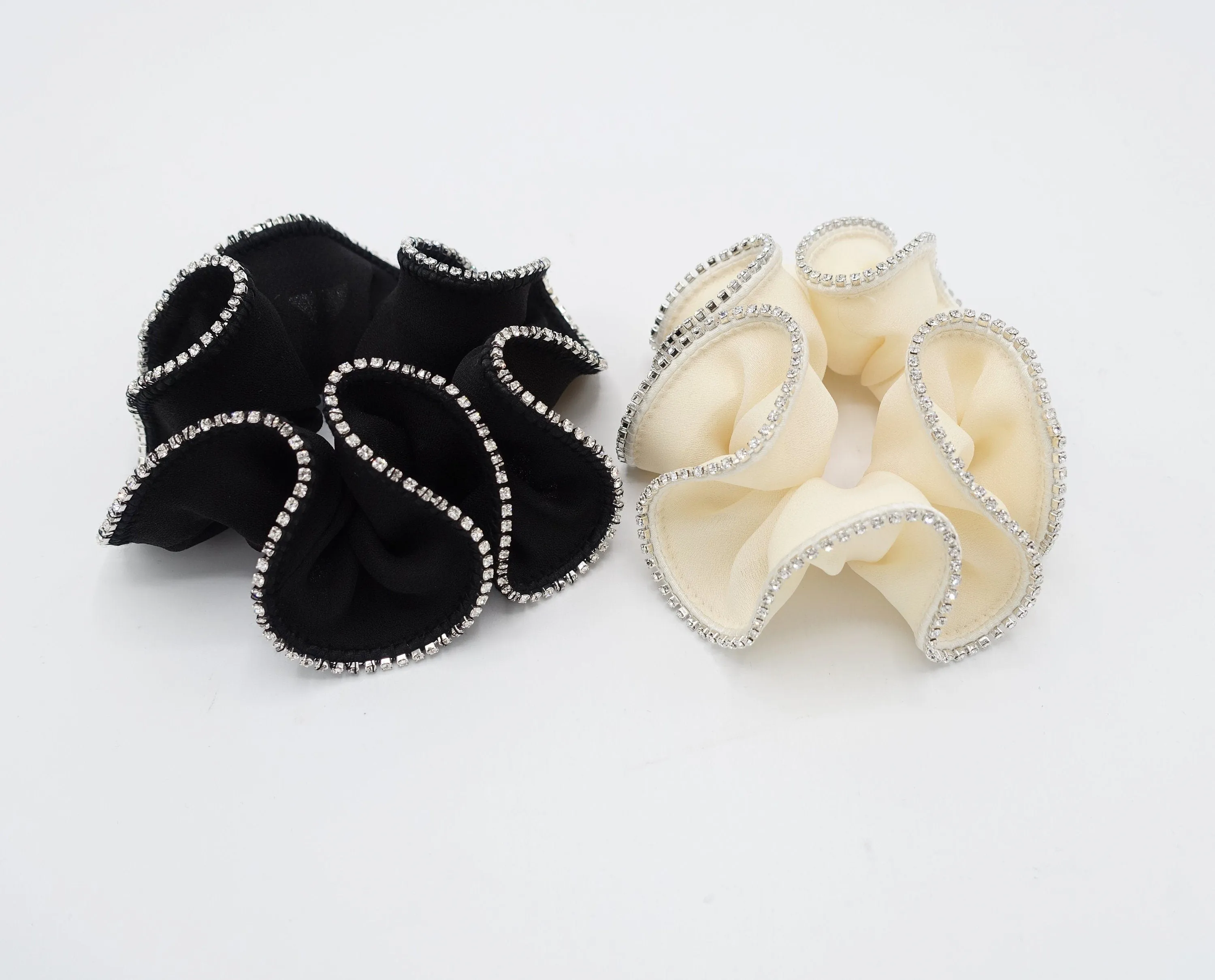 rhinestone edge silk chiffon scrunchies crystal decorated hair elastic scrunchie for women