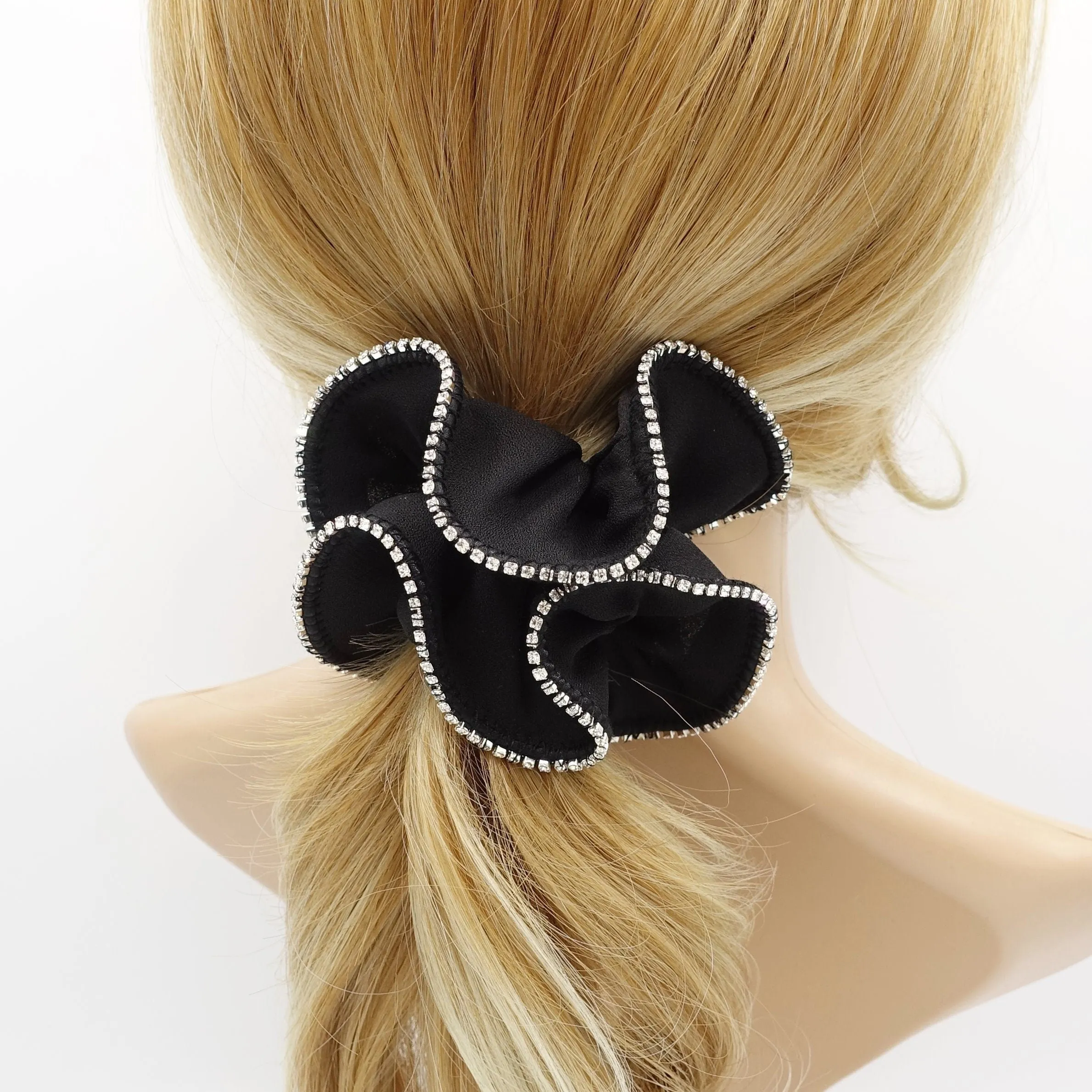 rhinestone edge silk chiffon scrunchies crystal decorated hair elastic scrunchie for women