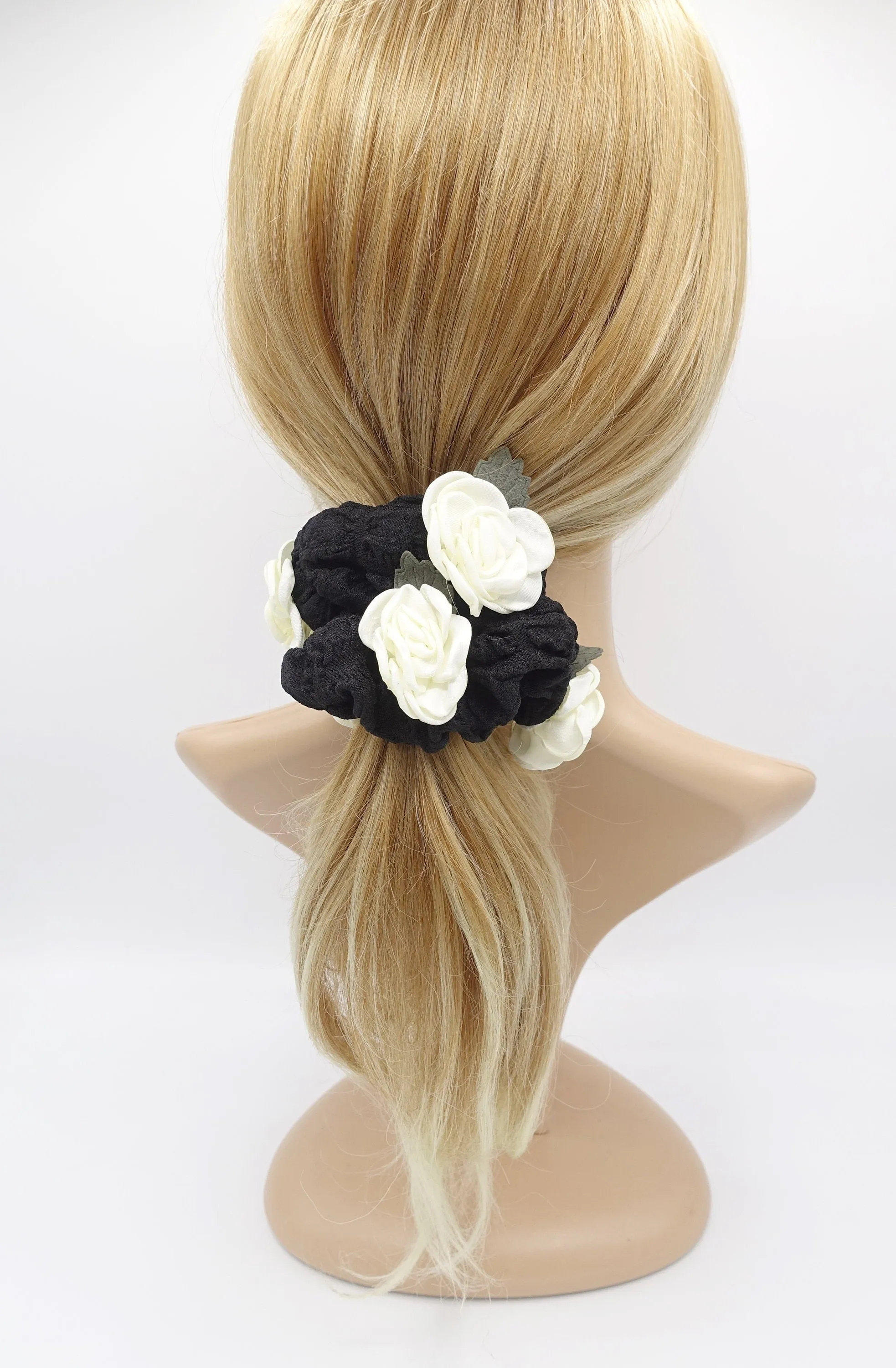 rose scrunchies, flower scrunchies, floral scrunchies for women