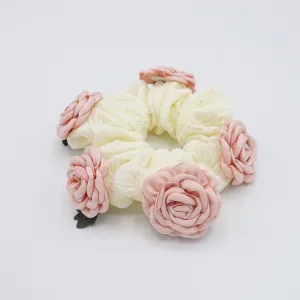 rose scrunchies, flower scrunchies, floral scrunchies for women