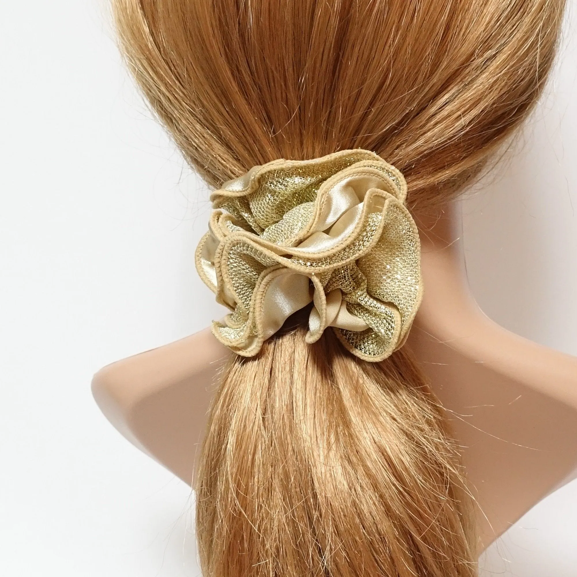 Satin Meshed Fabric Combination Dazzling Ponytail Holder  Elastic Scrunchie