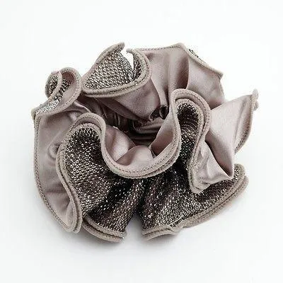 Satin Meshed Fabric Combination Dazzling Ponytail Holder  Elastic Scrunchie