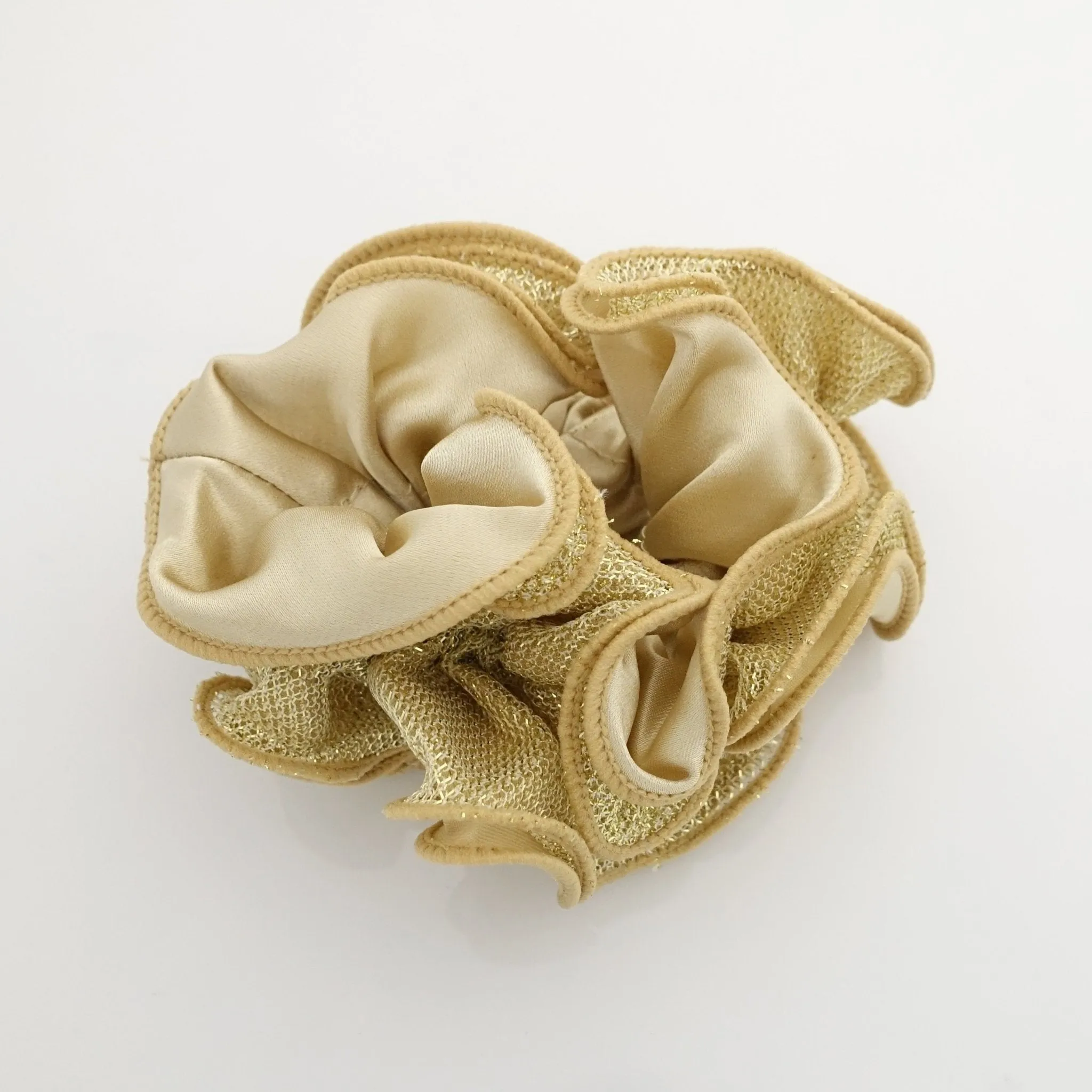 Satin Meshed Fabric Combination Dazzling Ponytail Holder  Elastic Scrunchie