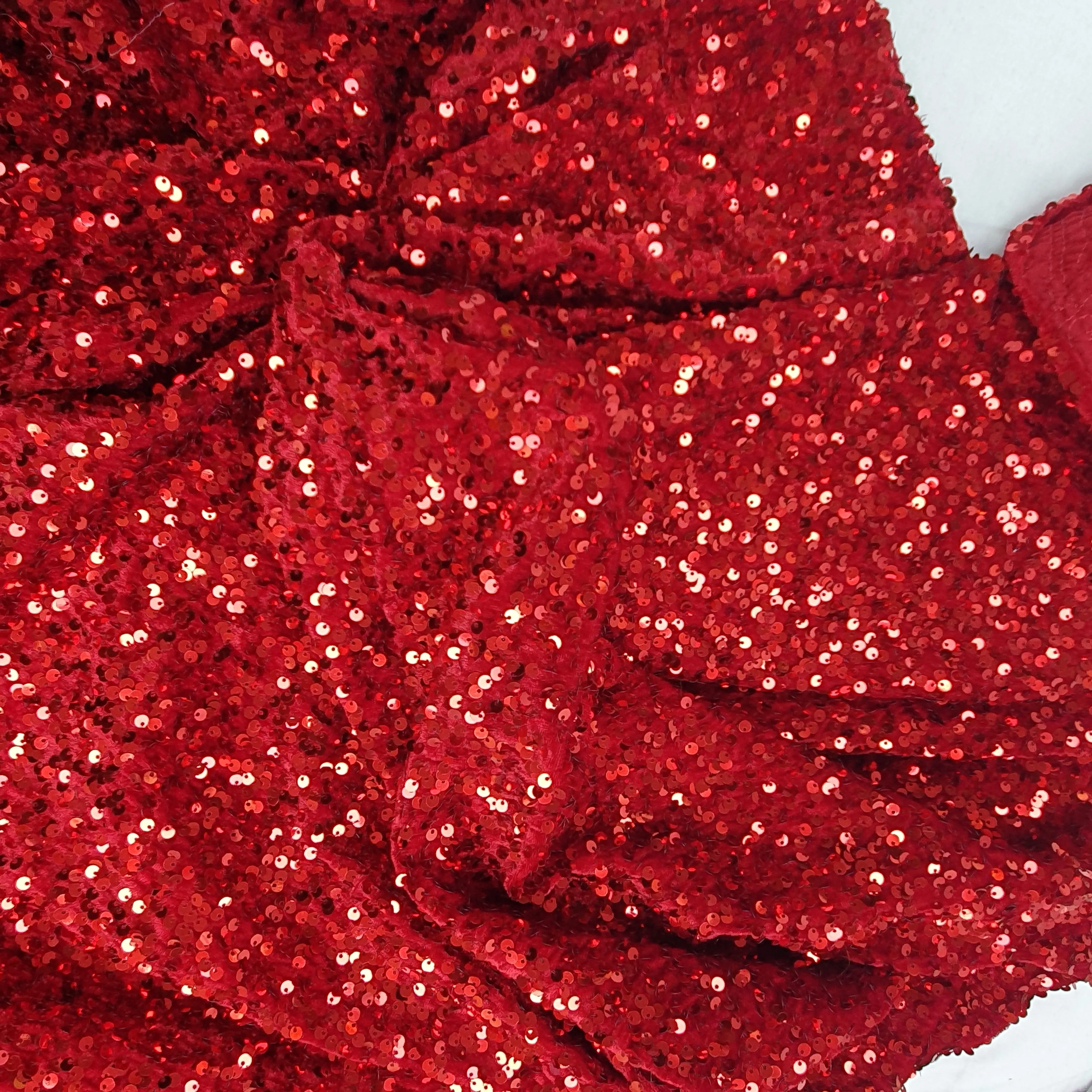 Sequin on Stretch Velvet With Luxury Sequins all Over 5mm Shining Sequin 2-way Stretch 60” Wide