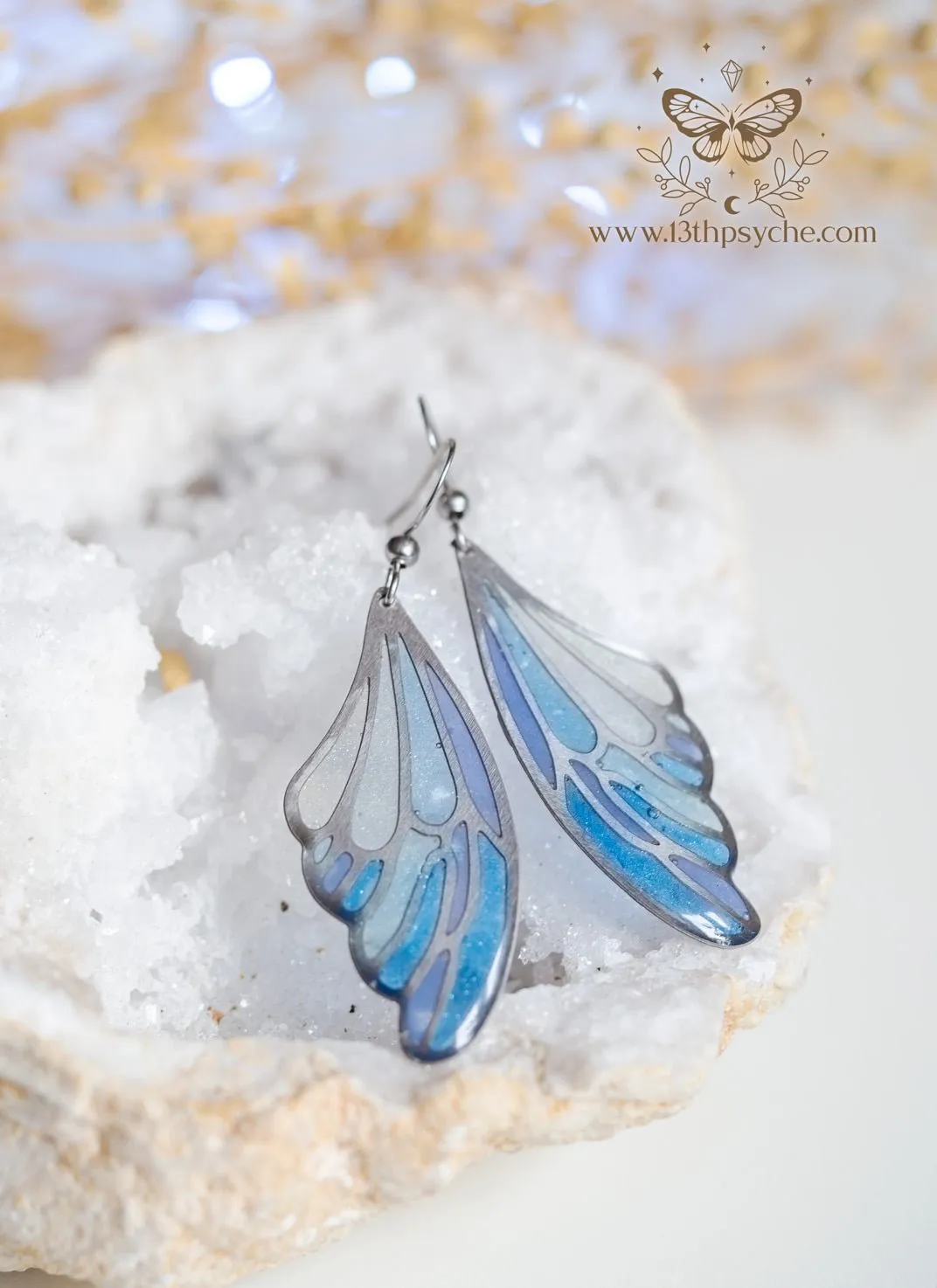 Stained glass inspired Ice fairy wing earrings