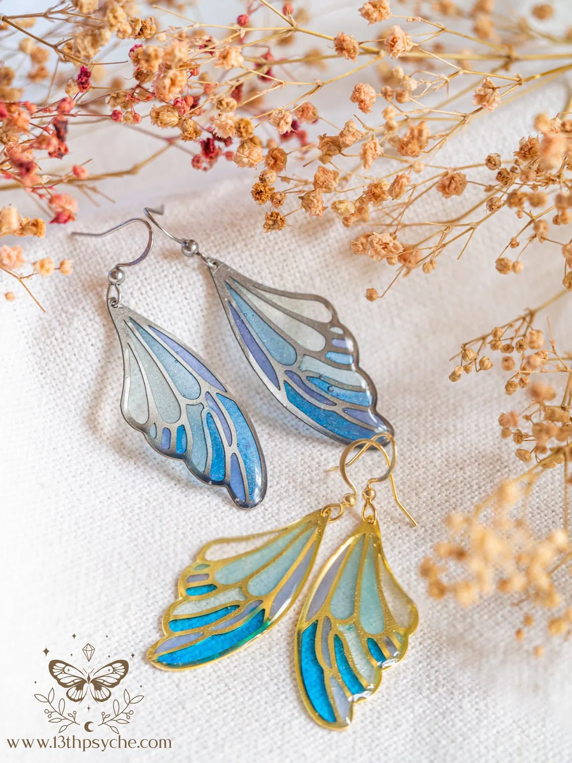 Stained glass inspired Ice fairy wing earrings