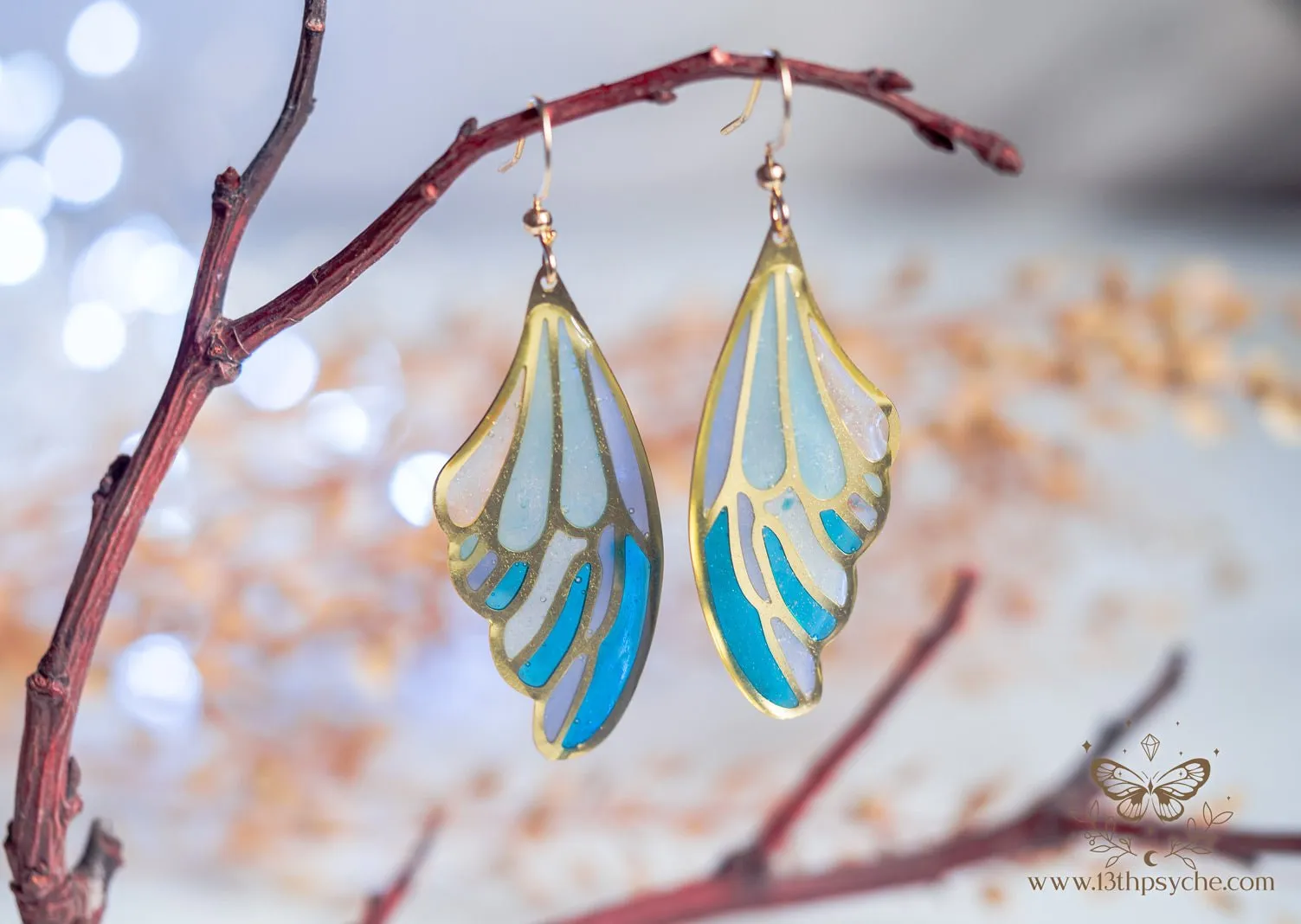 Stained glass inspired Ice fairy wing earrings