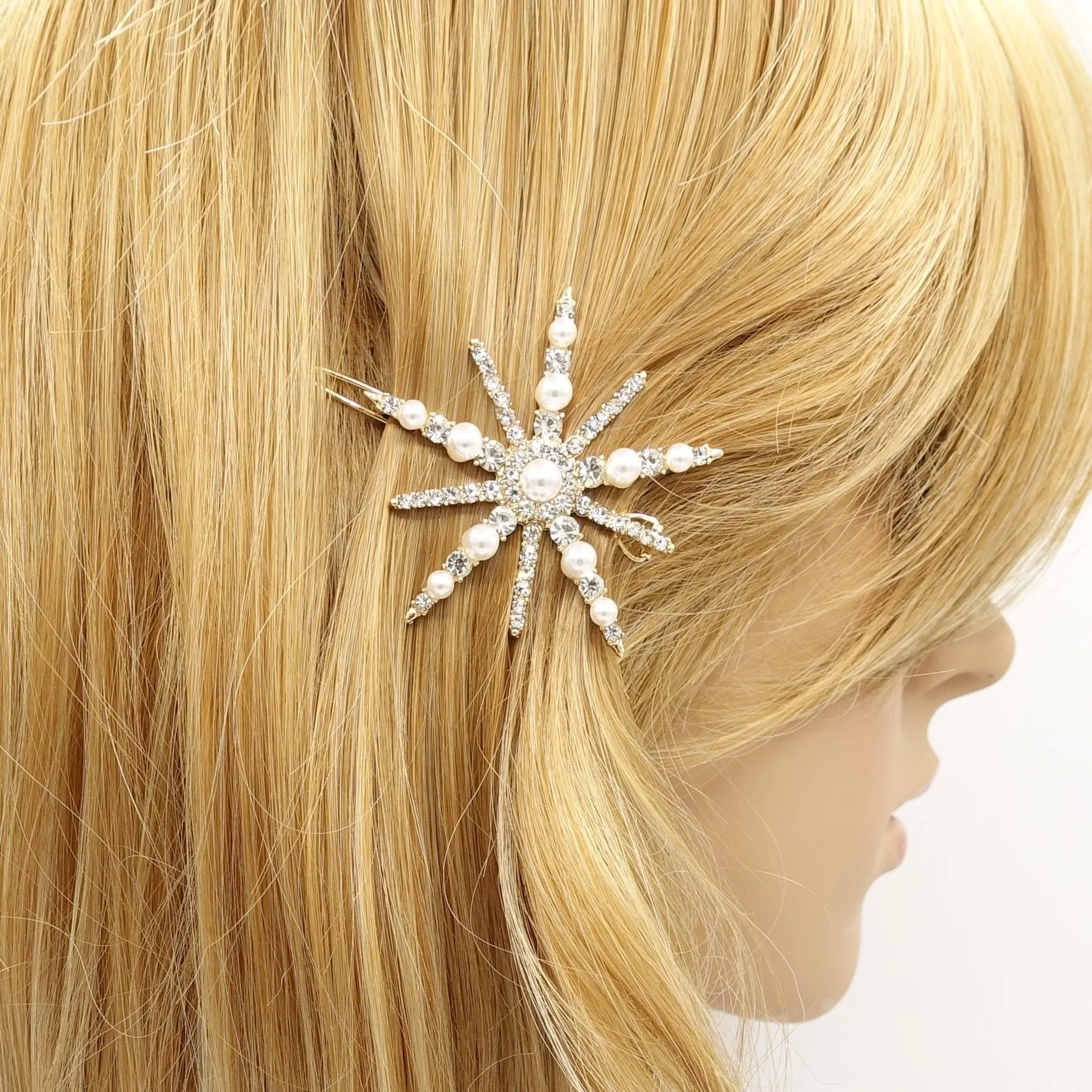 Star bang pearl rhinestone hair clip jewel embellished hair for women