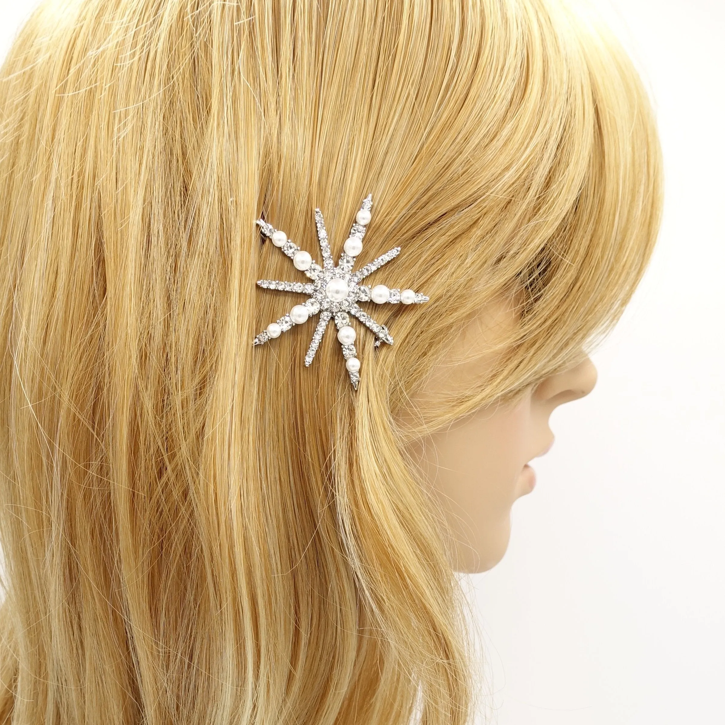 Star bang pearl rhinestone hair clip jewel embellished hair for women