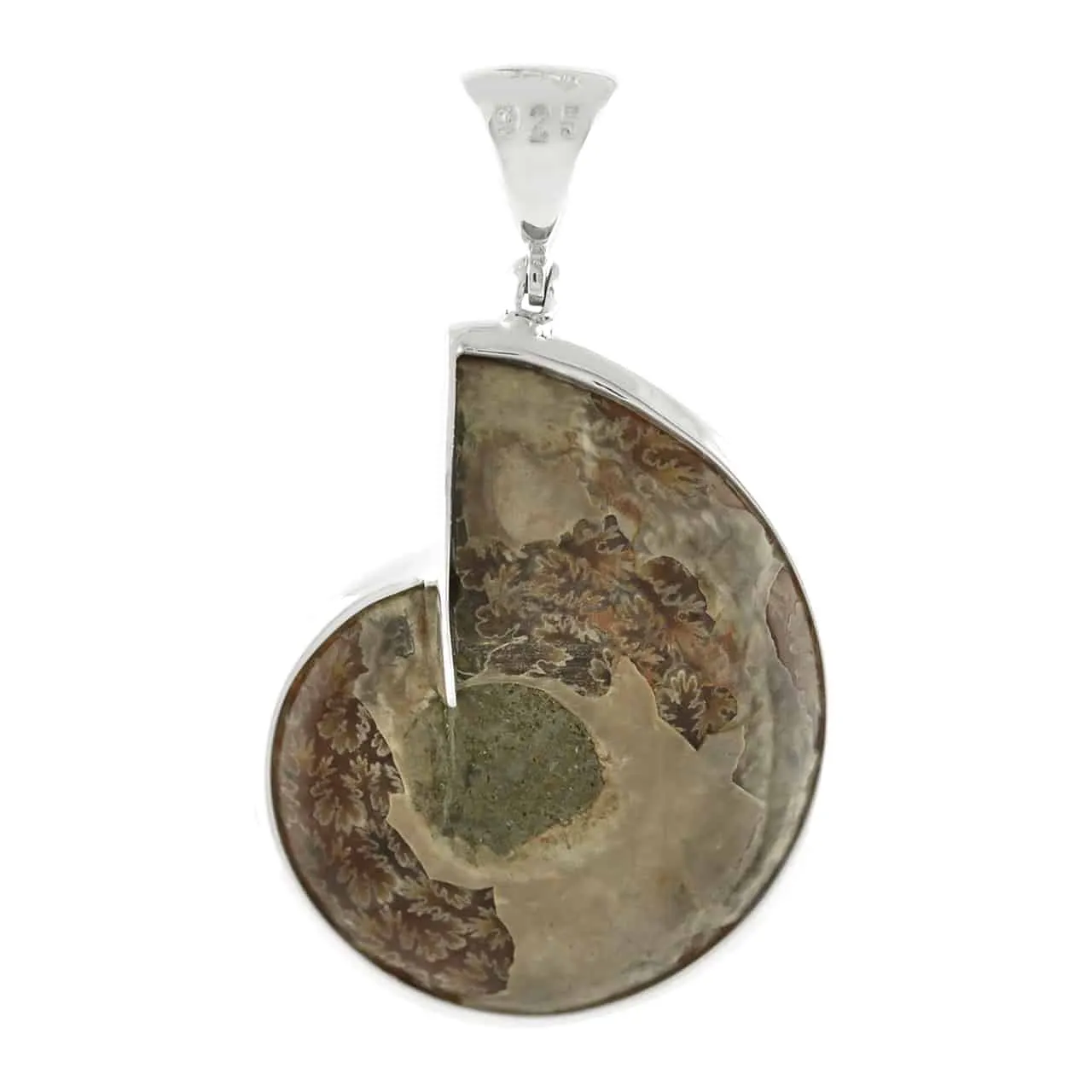 Starborn Mother of Pearl Inlaid Ammonite Pendant in Sterling Silver