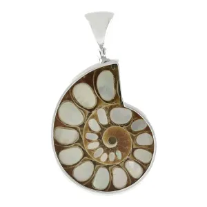 Starborn Mother of Pearl Inlaid Ammonite Pendant in Sterling Silver