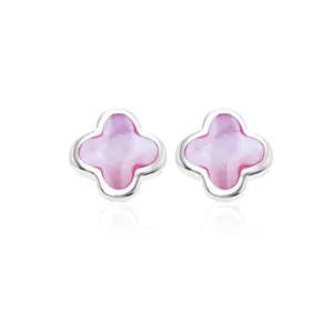 Sterling Silver 8mm Pink Mother of Pearl Clover Stud Earrings