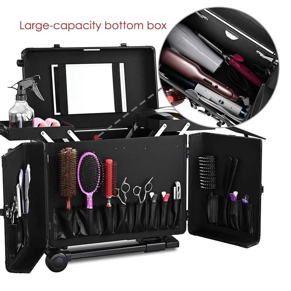 TheLAShop Aluminum Rolling Barber Case Hair Stylist Case w/ Handle Mirror