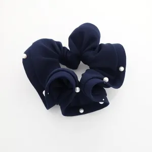 trim pearl stud decorated chiffon scrunchy solid hair elastic scrunchies