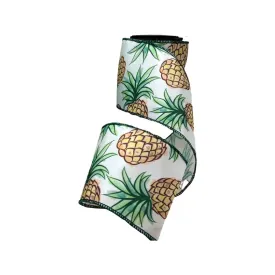 Tropical Pineapple on White Ribbon 4”x10yds