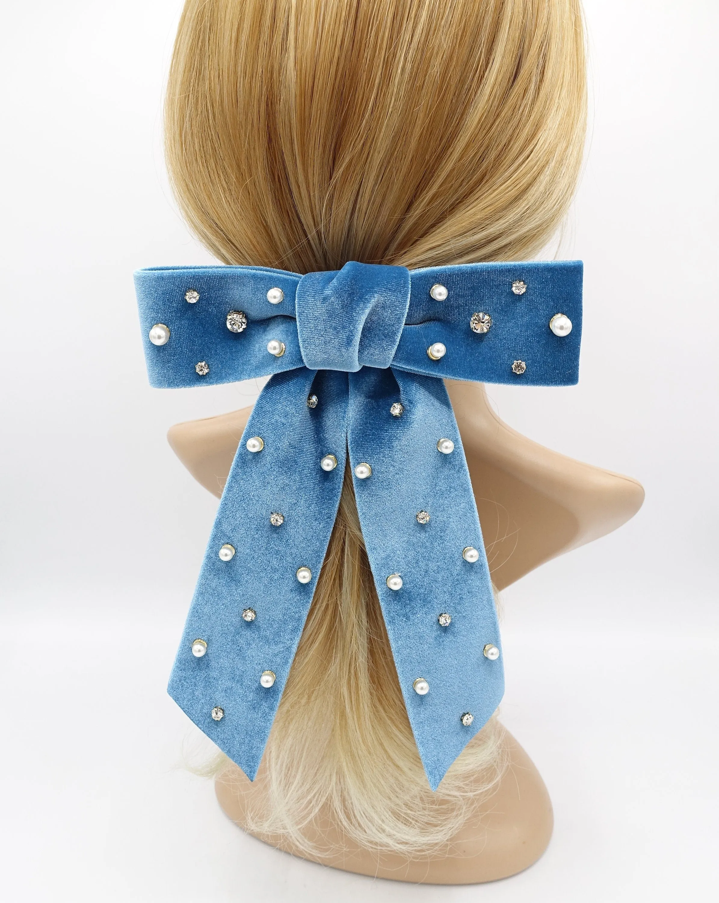 velvet hair bow, pearl hair bow, rhinestone hair bow, embellished hair bow for women