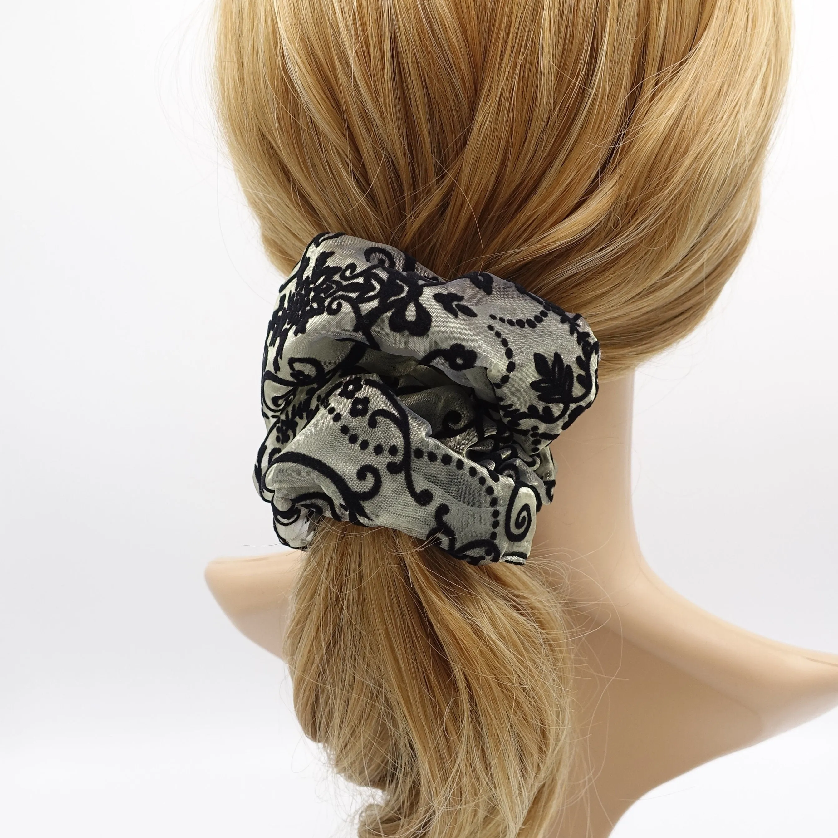 velvet patterned scrunchies, organza scrunchies for women