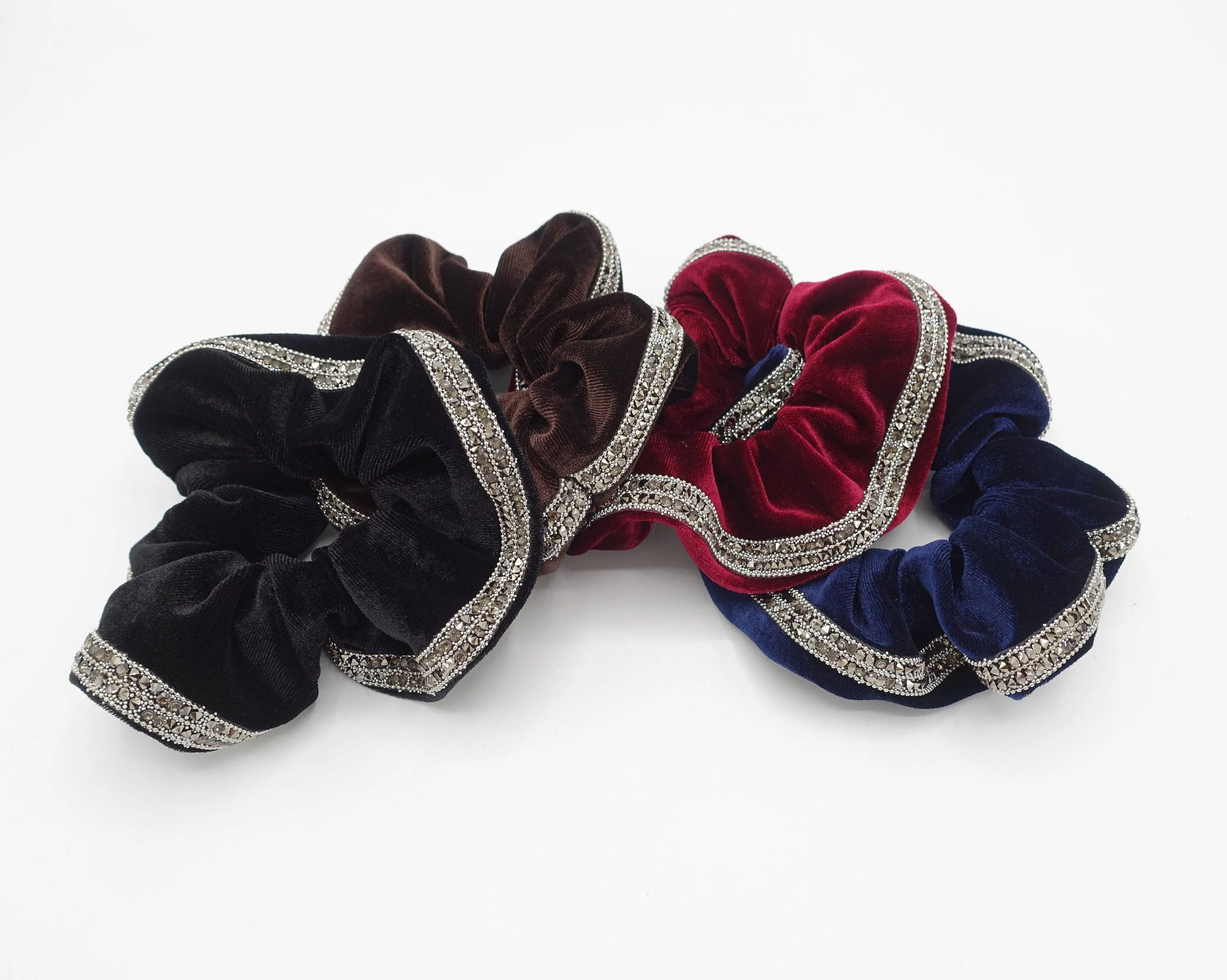 velvet scrunchies bling rhinestone embellished hair elastics for women